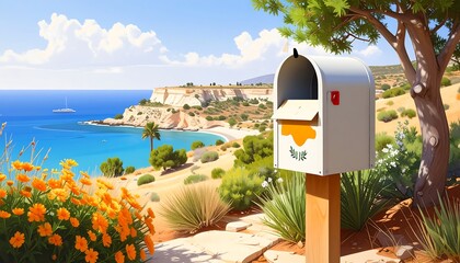 Coastal mailbox scene