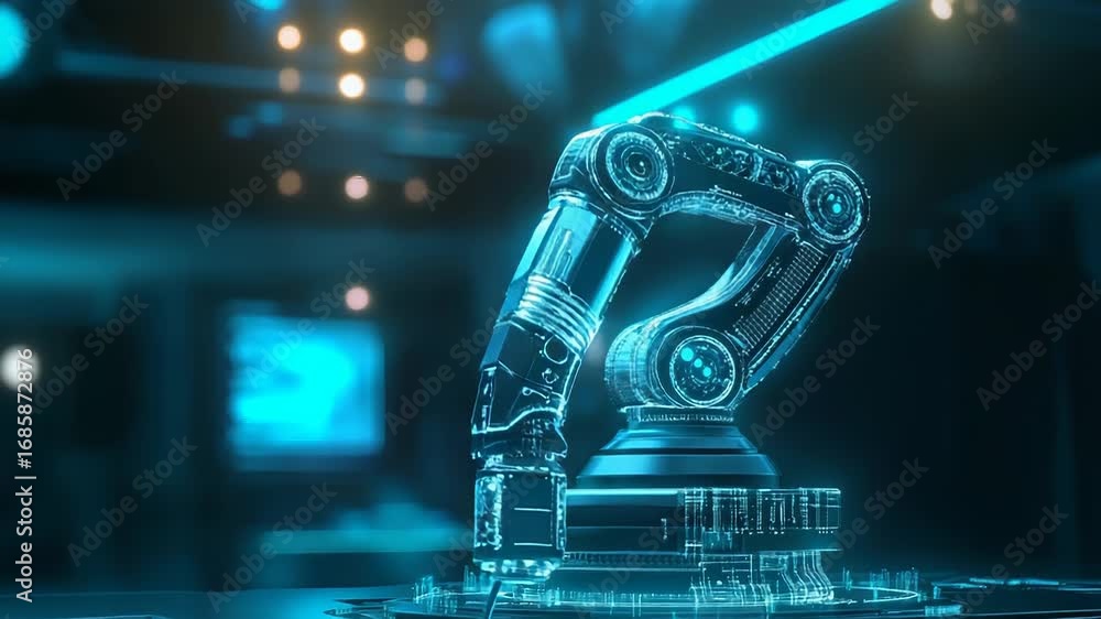 Poster futuristic transparent robotic arm performing precise operation in high tech laboratory