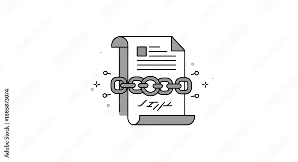 Poster contract security with chain and document icon in minimalist design