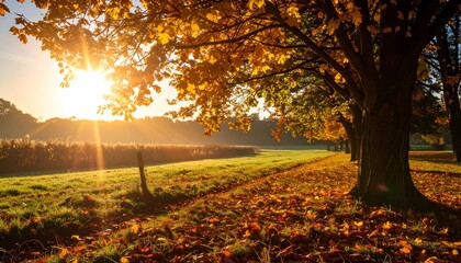Autumnal Sunrise in a Field
