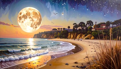 Coastal moonlit scene
