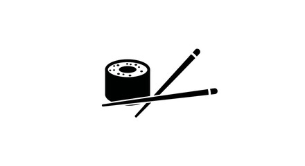 Minimalist black and white sushi icon with chopsticks