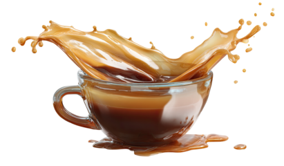 Coffee splash in a clear glass cup