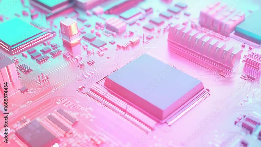Poster pink circuit board showing computer hardware components