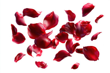 Soft red rose petals float gracefully, creating a tranquil atmosphere filled with elegance and beauty
