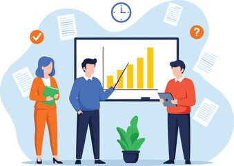 Team presentation, business growth, data analysis, office meeting, strategy planning, bar chart, teamwork, marketing report, corporate success, professional discussion