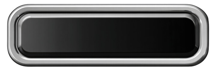 Rectangular button with a metallic, gray-silver, border
