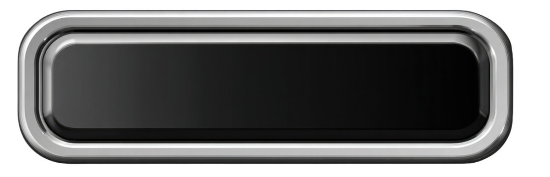 Rectangular button with a metallic, gray-silver, border