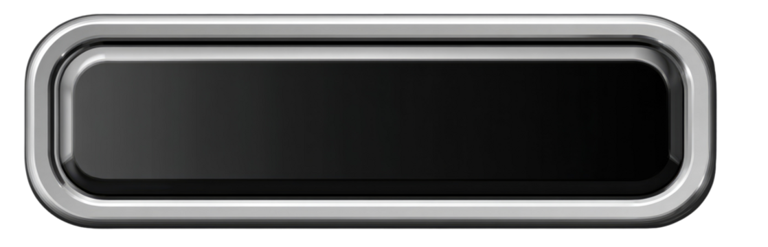 Rectangular button with a metallic, gray-silver, border