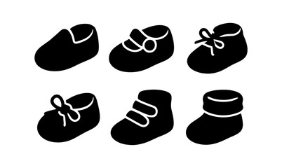 Silhouette collection of baby shoes with various fastening styles