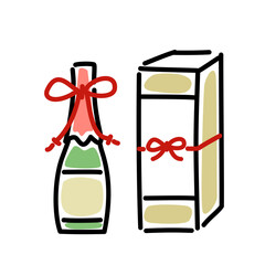 酒瓶とギフトボックスのベクターイラスト 蝶結び