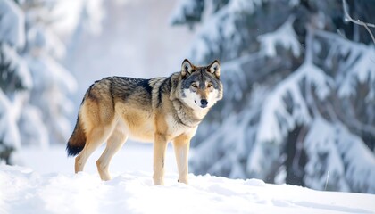 Obraz premium Gray wolf in snowy forest