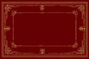 Ornate golden vintage border on deep red textured background frame design.