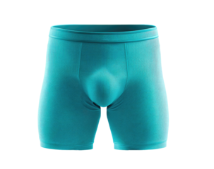 Teal-colored men's boxer briefs,  3D rendered,  isolated on black