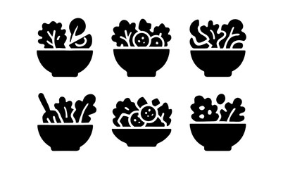 Black silhouette salad bowls set with vegetables
