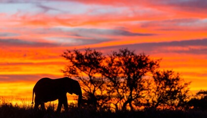 Obraz premium Silhouette of an elephant at sunset