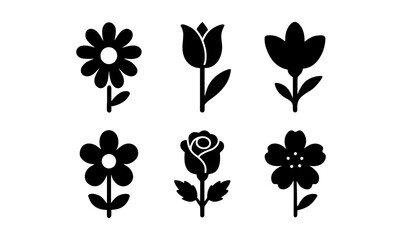 Silhouette flower collection: minimalist black floral icons for design