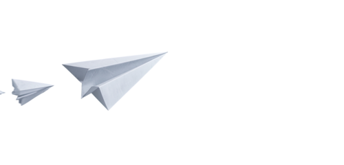 Two white paper airplanes against a black background