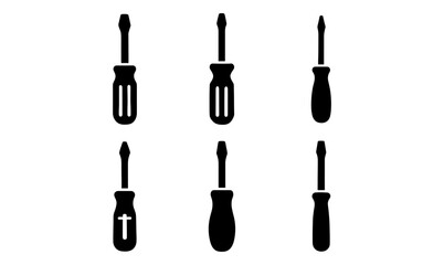 Obraz premium Screwdriver silhouettes set: varied handles and tips for diy tools