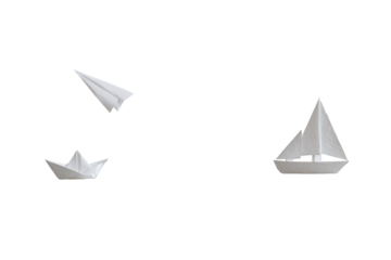 Three paper crafts airplane, boat, and swan
