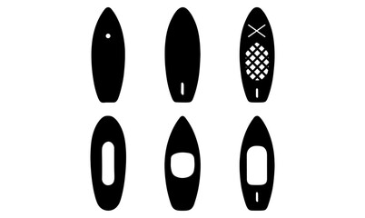 Set of surfboard silhouettes: minimalist black and white pictograms