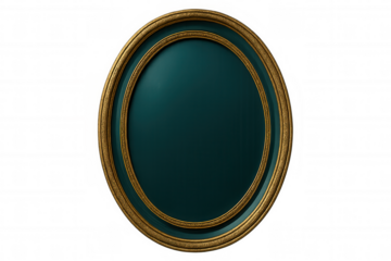 Gold-trimmed oval frame with luxurious teal backdrop, offering transparent background for seamless design integration and sophisticated visual styling