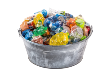 Indoor urban photography showcasing plastic waste recycling efforts