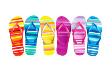 Colorful flip flops display beach product photography summer top view
