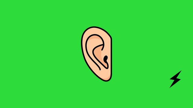A hand-drawn ear on a green screen, representing listening, sound, or a hearing aid.