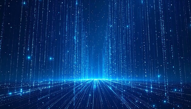 Digital rain, glowing blue