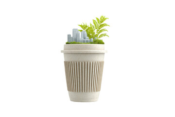 Urban greenery concept planting cities in coffee cups studio view