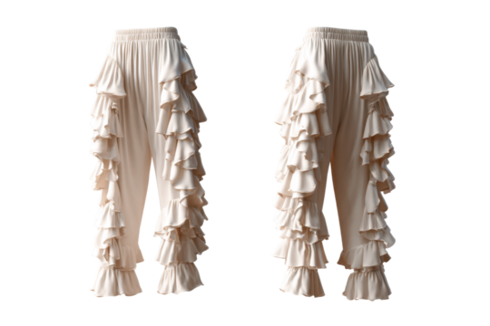 Stylish ruffled pants for women fashion show apparel studio front view