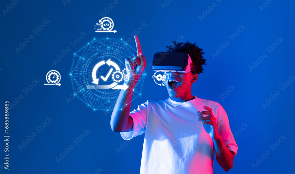 Poster discover the intersection of virtual reality and agile business methodology, showcasing a new approa