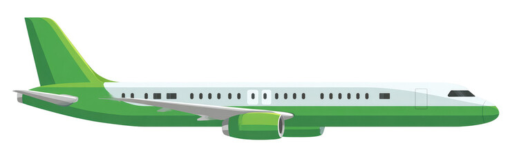 Side view of a green and white passenger jet (1)