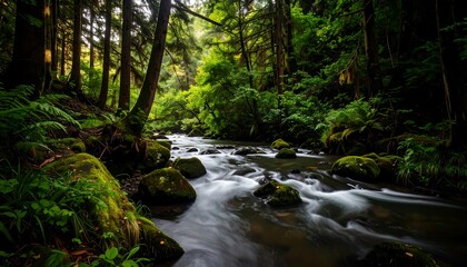 Obraz premium Lush forest stream