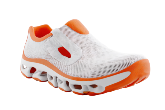 Running shoes with unique design studio setting product photography