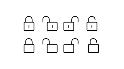 Set of doodle hand-drawn padlock icons, both locked and unlocked. Simple black sketch illustrations representing security, safety, and access concepts, isolated on a transparent background.