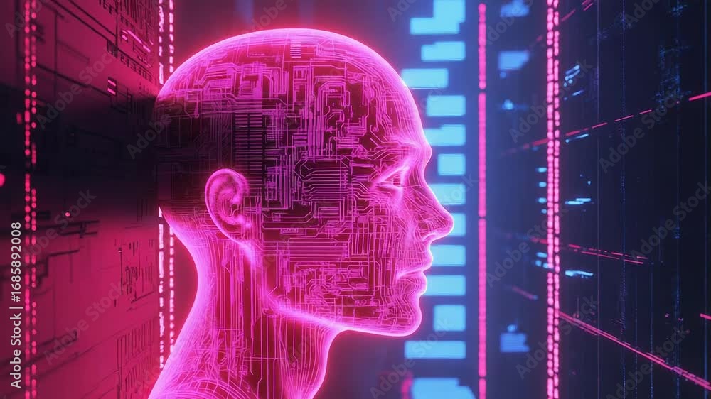 Poster artificial intelligence processing data in futuristic server room