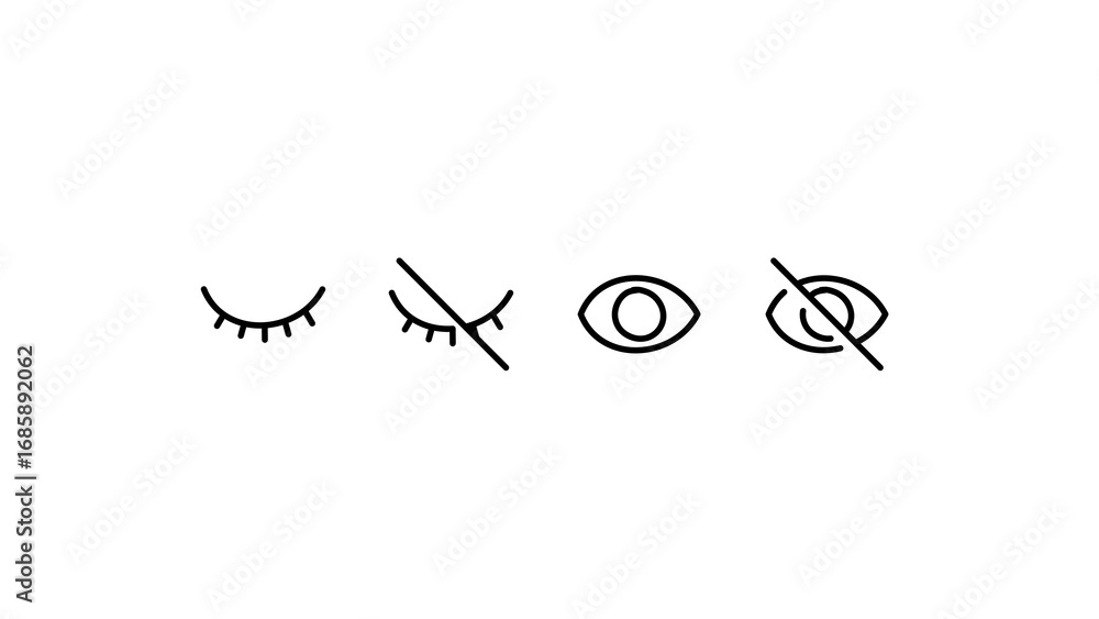 Poster set of eye icons representing visible and invisible states. doodle hand-drawing sketch style with op