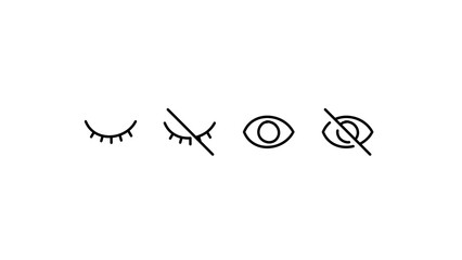 Set of eye icons representing visible and invisible states. Doodle hand-drawing sketch style with open, closed, and crossed-out eye symbols. Isolated on a transparent background for easy use.