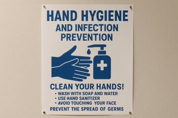 Sign promoting hand hygiene and infection prevention, emphasizing cleanliness and germ prevention