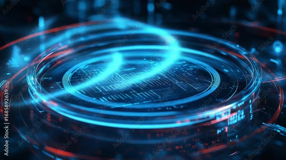 Poster futuristic hologram showing rotating cpu being analyzed by artificial intelligence