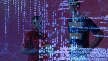 Digital overlay emerging around athletes adjusting rugby ball grip and visualizing sports data - Powered by Adobe