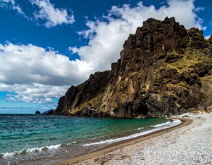 Coastal scenery with rocky cliffs and beach