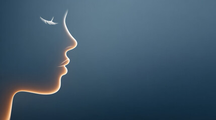 Elegant silhouette of female profile against gradient background