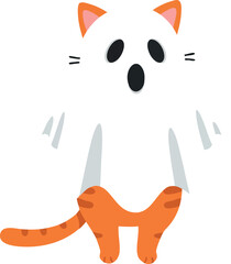 Obraz premium Cat wearing ghost costume for Halloween spooky fun celebration vector illustration