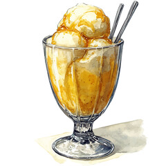 Frozen Custard, watercolor drawing vector, isolated on a white background.