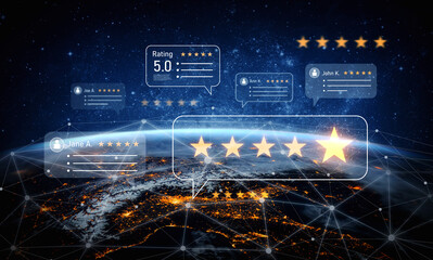 Customer centric review and rating system supports product review, digital rating concept, and...
