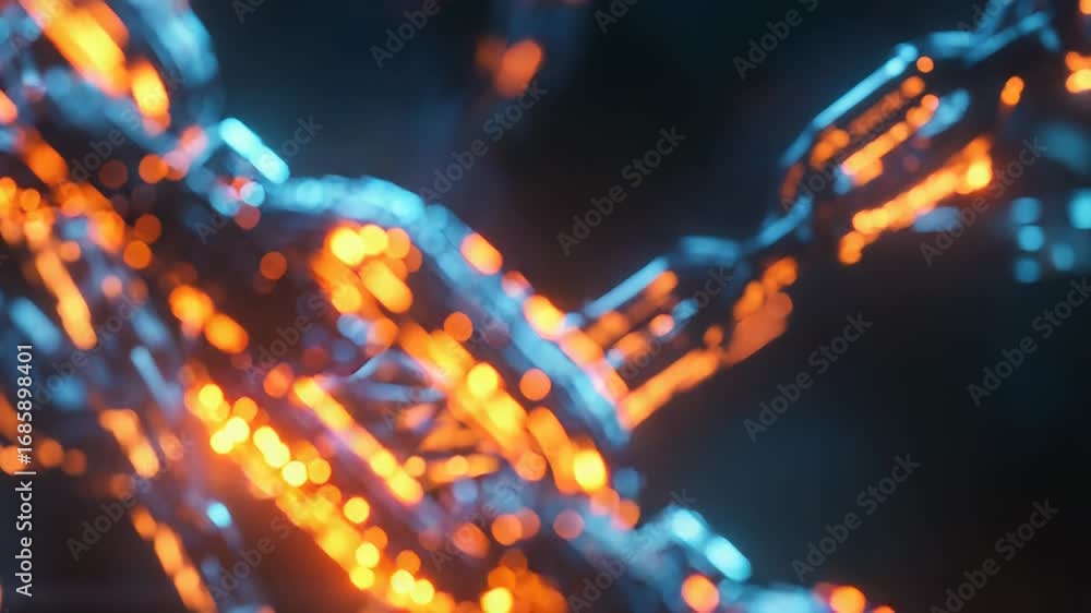 Poster glowing futuristic chain connecting digital data in cybersecurity network