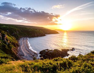 Coastal sunset, dramatic landscape